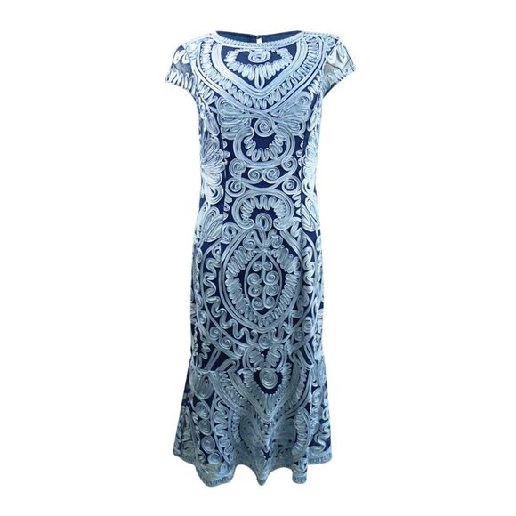 JS Collections Women's Soutache Mesh Dress (8, Navy/Sky) - Picture 1 of 3